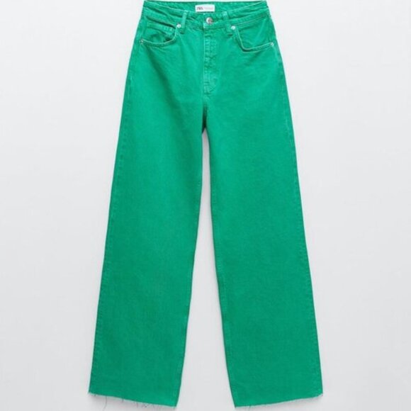 Zara Wide Leg Jeans Kelly Green Size 4 - Picture 1 of 4